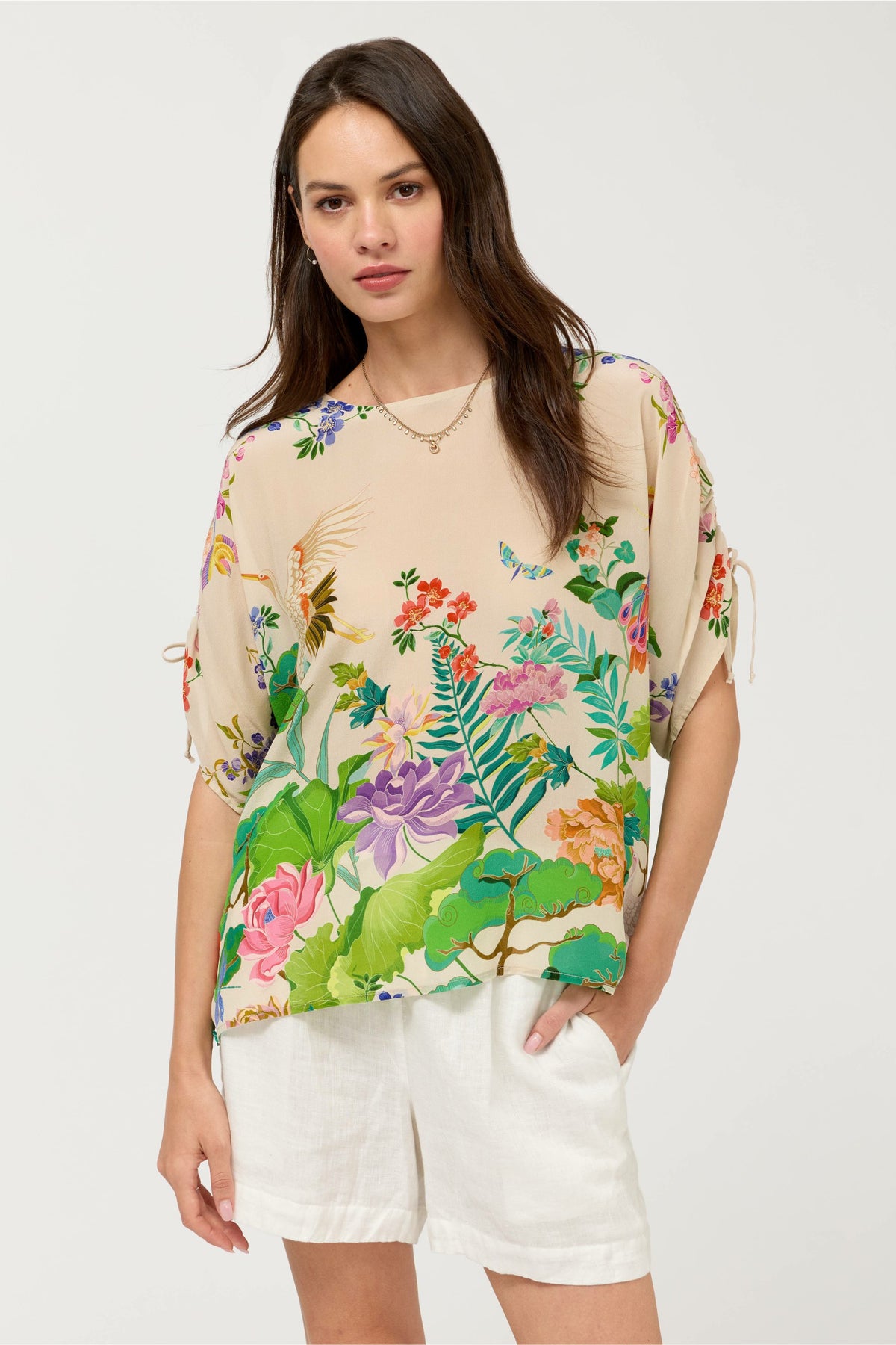 BLUET DRAWCORD SLEEVE BLOUSE - Johnny Was Featured