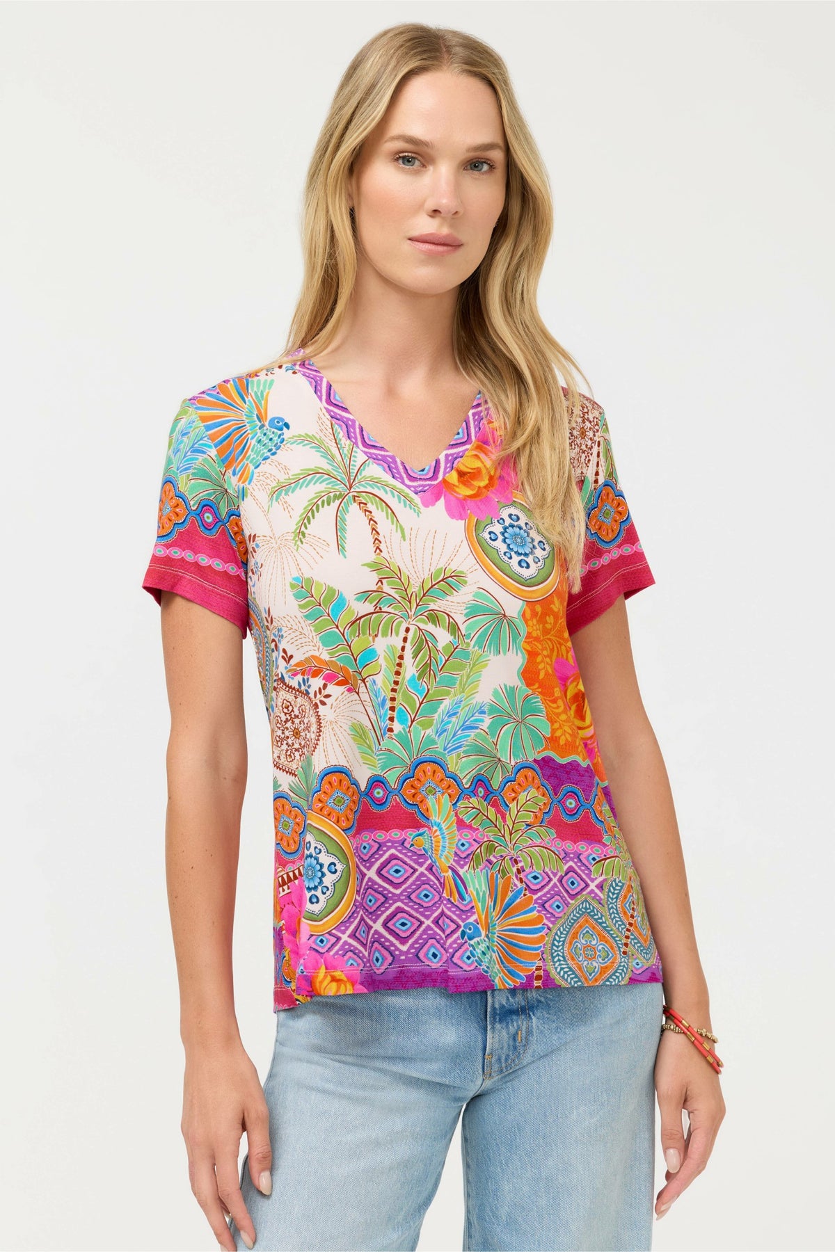 The Janie Favorite Short Sleeve V-Neck Tee - Johnny Was Signature