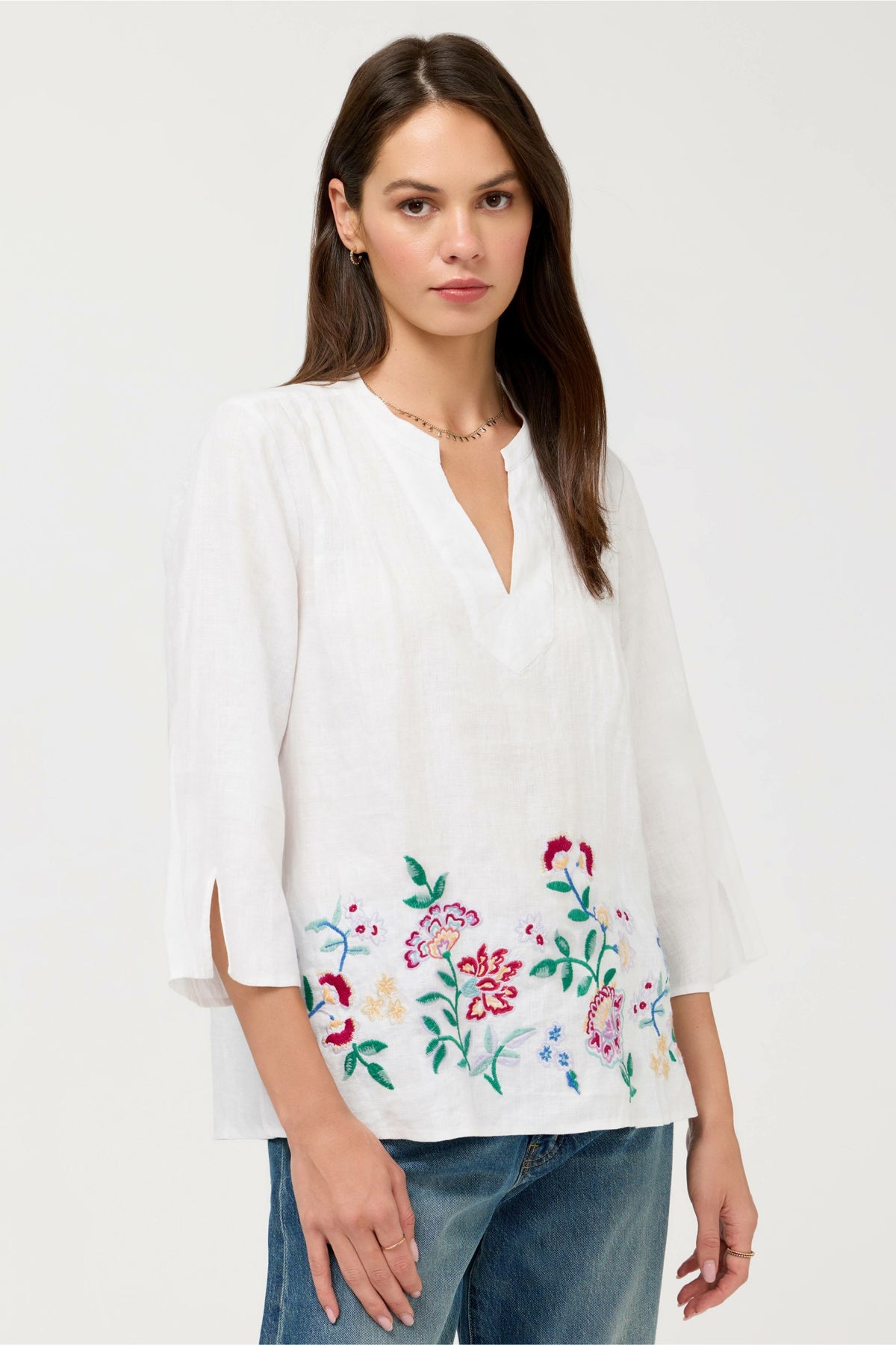 SLOANE V-NECK LINEN BLOUSE - Johnny Was Signature