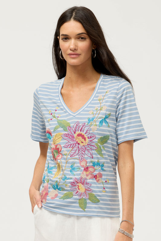 RAW HEM V-NECK TEE - Johnny Was Featured