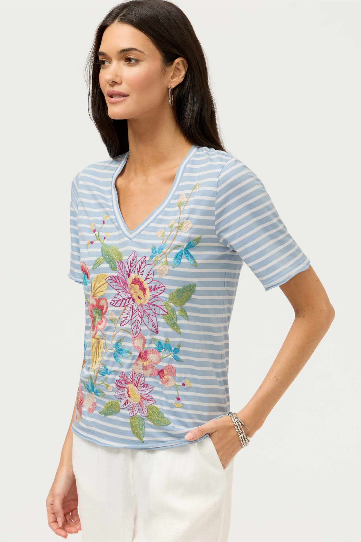 RAW HEM V-NECK TEE - Johnny Was Featured