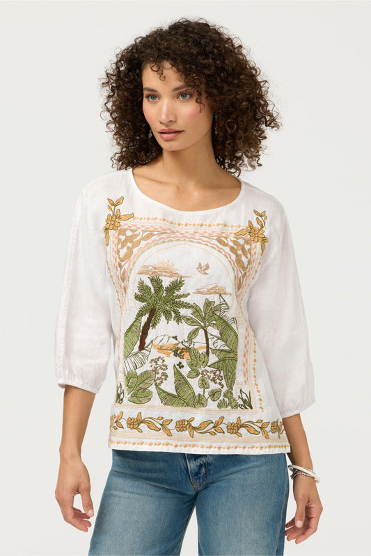 LINEN BOATNECK BLOUSE - Johnny Was Best Seller