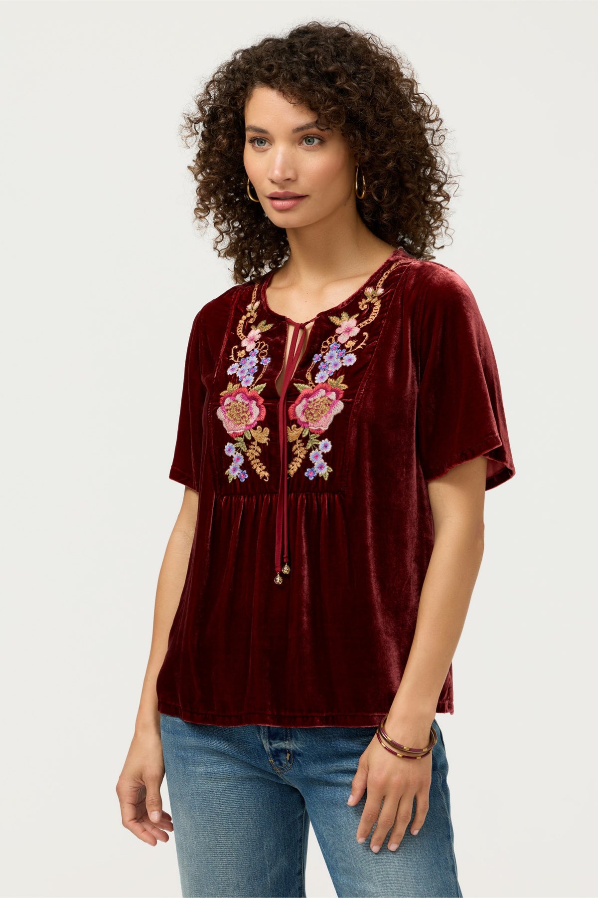 VELVET YOKE BLOUSE - Johnny Was Exclusive