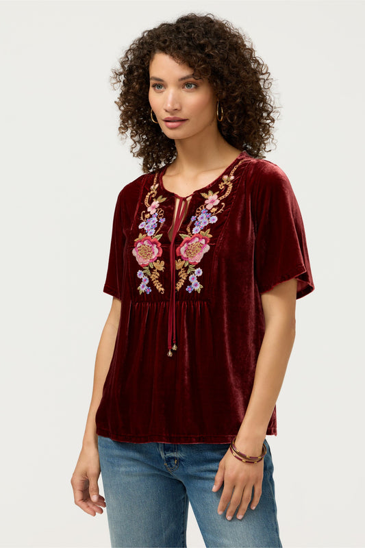 VELVET YOKE BLOUSE - Johnny Was Exclusive