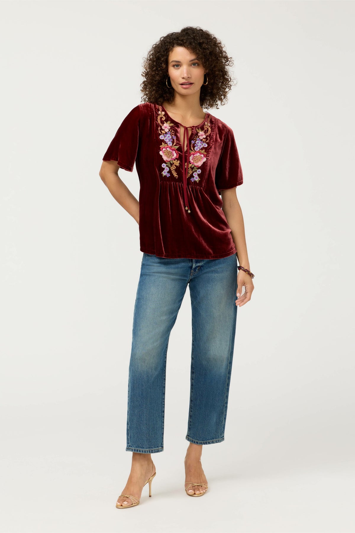 VELVET YOKE BLOUSE - Johnny Was Exclusive