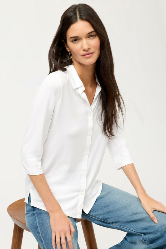 ESSENTIALS SOFT TOUCH 3/4 SLEEVE RELAXED SHIRT - Johnny Was Featured