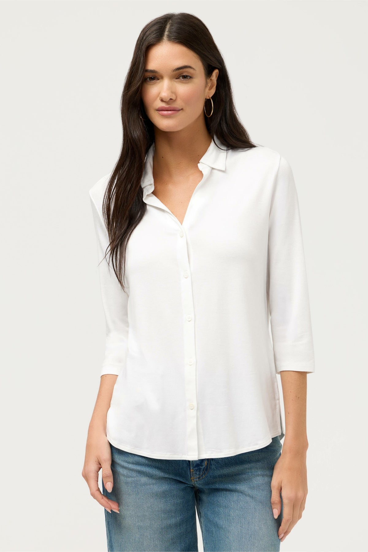 ESSENTIALS SOFT TOUCH 3/4 SLEEVE RELAXED SHIRT - Johnny Was Featured