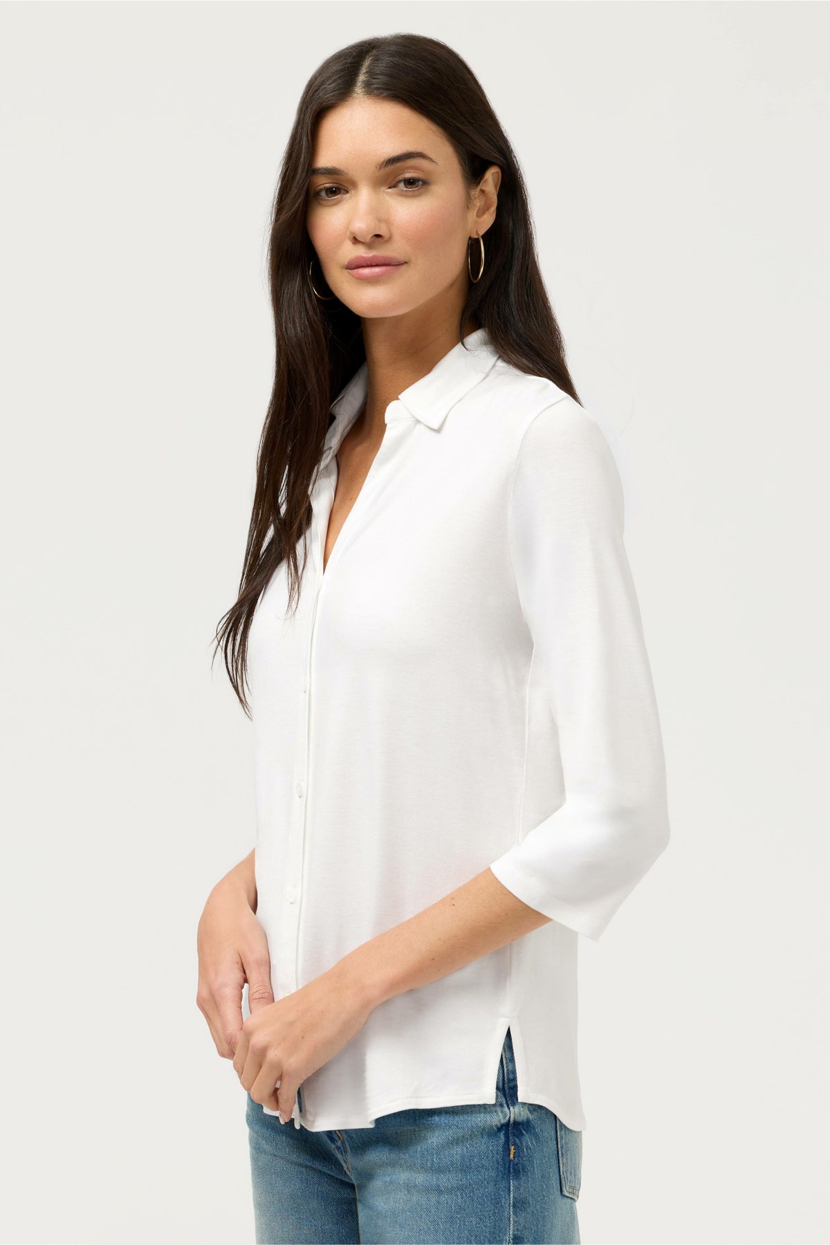 ESSENTIALS SOFT TOUCH 3/4 SLEEVE RELAXED SHIRT - Johnny Was Featured