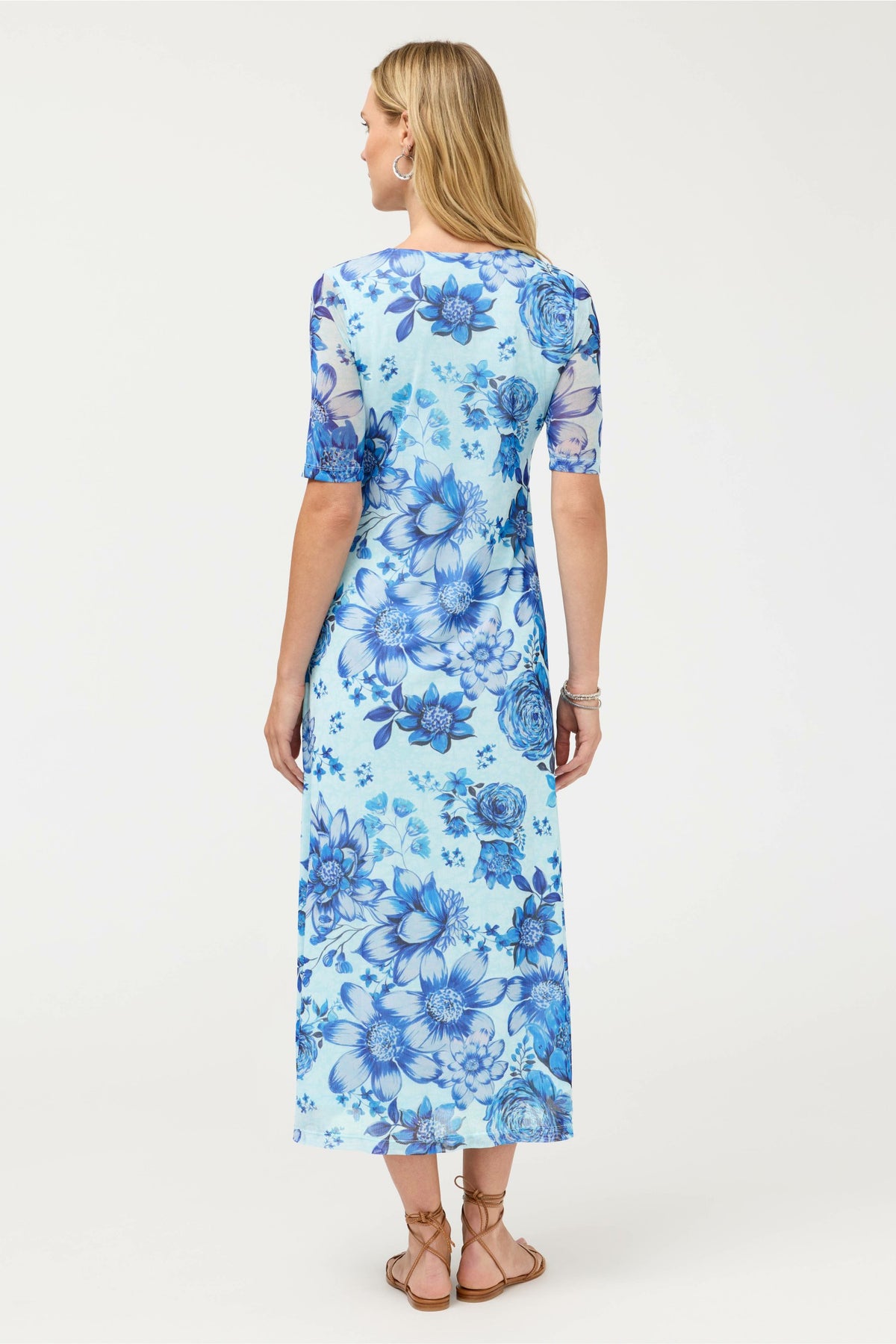 ELBOW SLEEVE V-NECK MESH MIDI DRESS - Johnny Was Signature