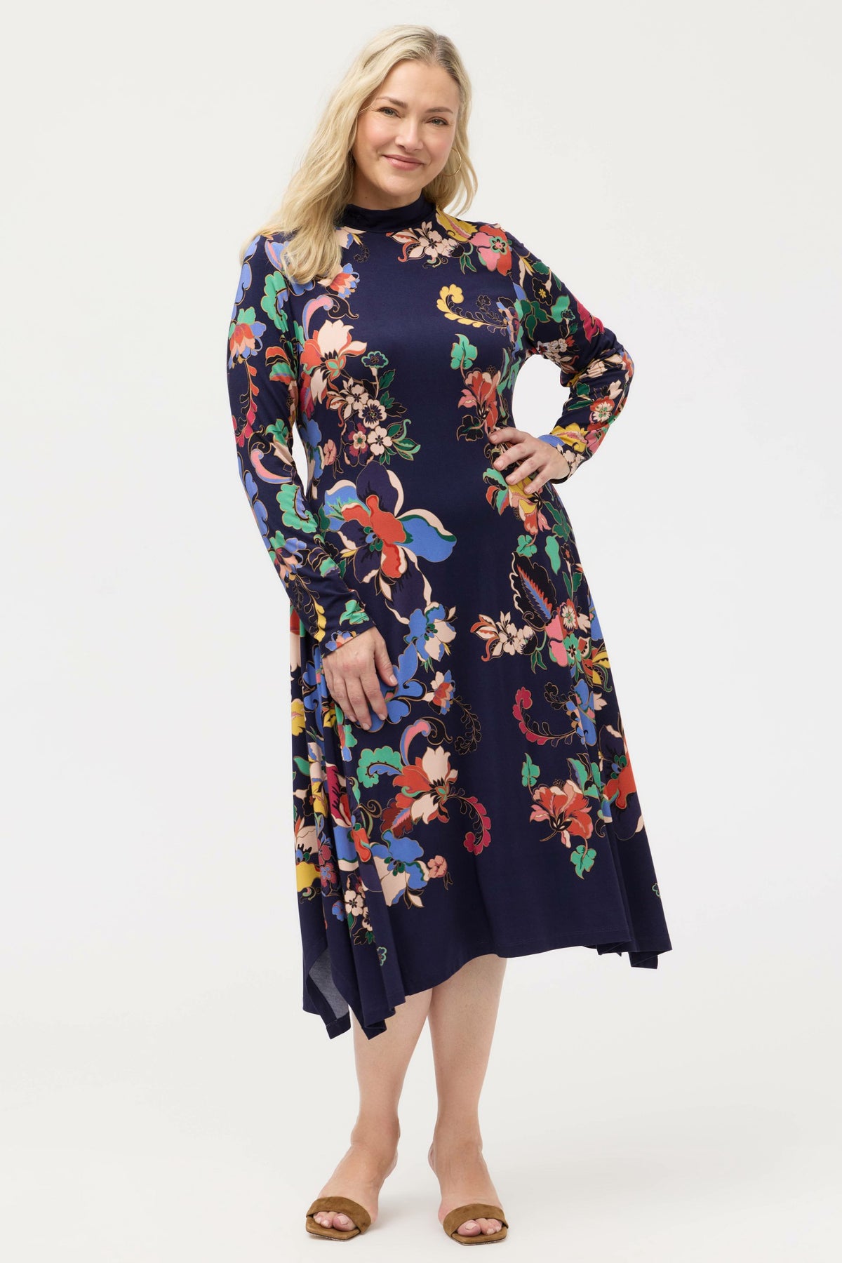 THE JANIE FAVORITE HANKERCHIEF HEM MOCK NECK DRESS - Johnny Was Trending