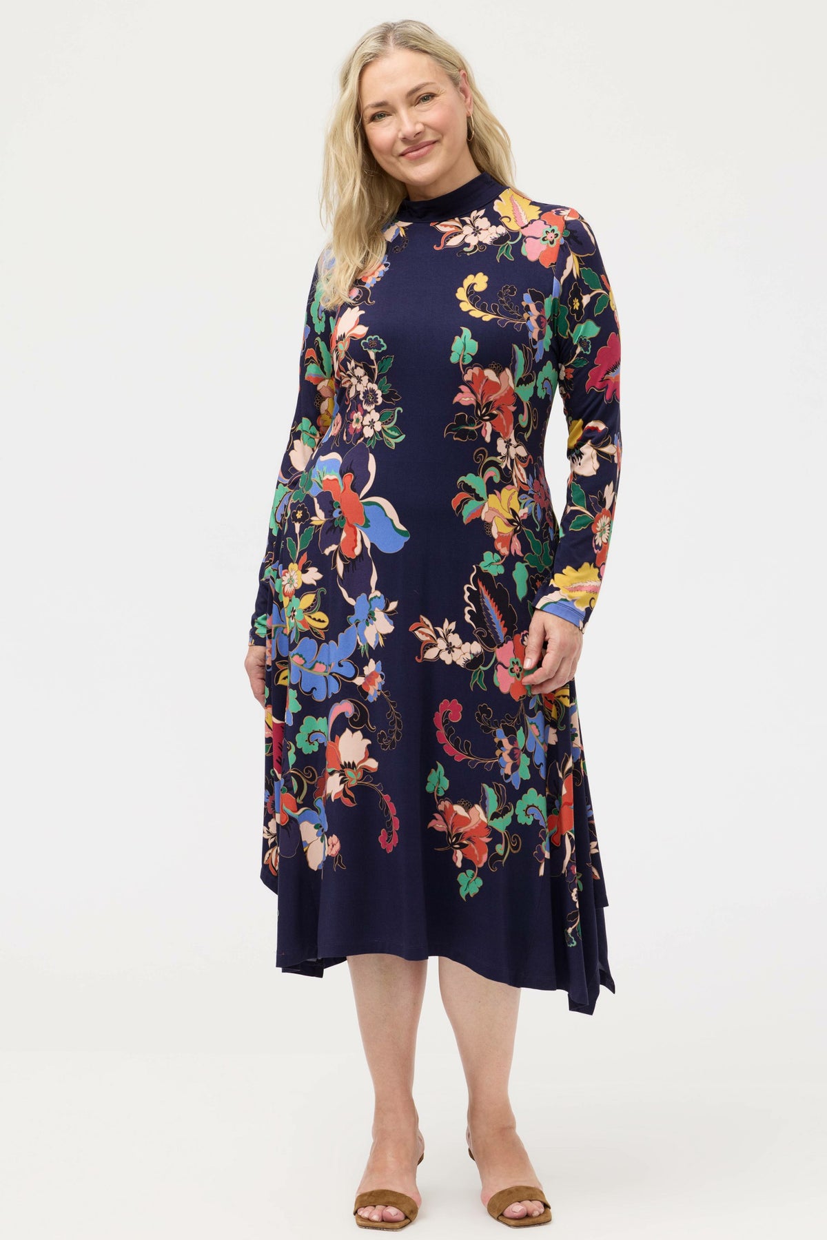 THE JANIE FAVORITE HANKERCHIEF HEM MOCK NECK DRESS - Johnny Was Trending