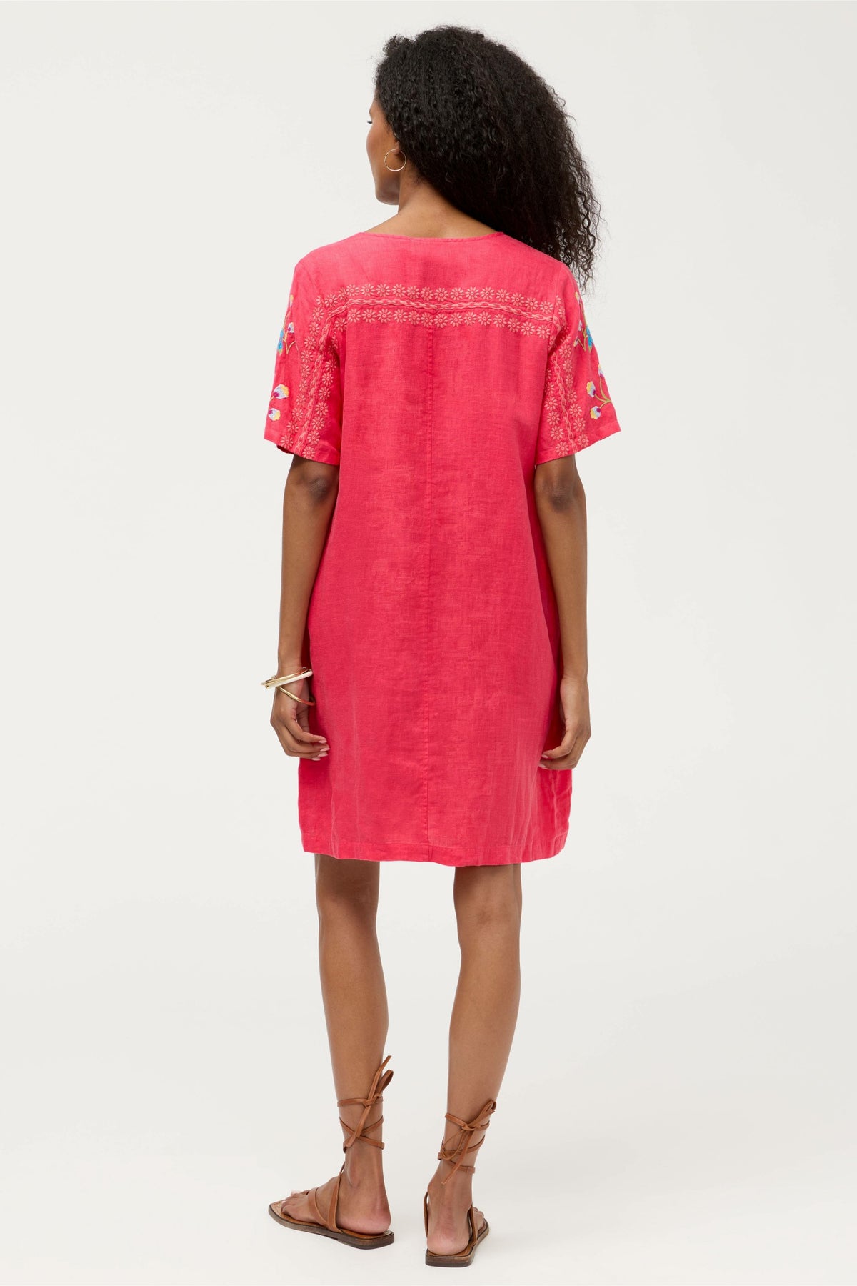 SEAMED BUTTON NECK LINEN DRESS - Johnny Was Signature