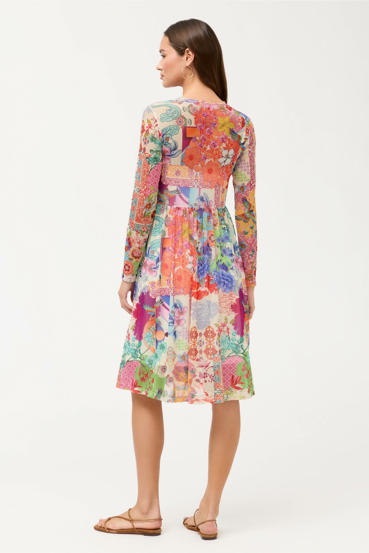 LONG SLEEVE V-NECK MESH SINGLE TIER DRESS - Johnny Was Signature