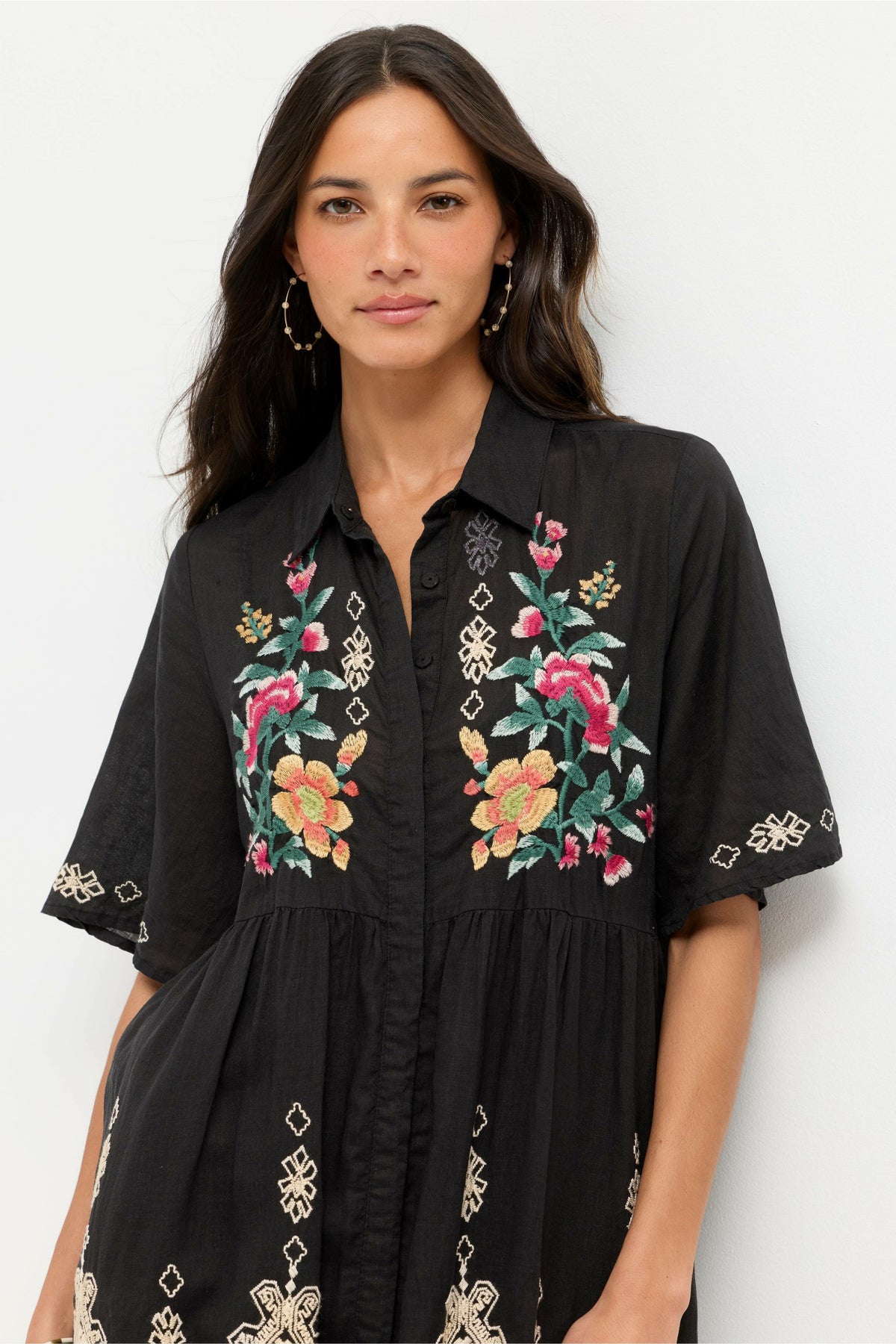 FLUTTER SLEEVE SHIRT DRESS - Johnny Was Featured