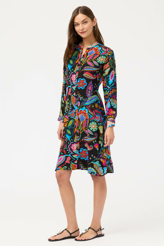 MANDARIN COLLAR SHIRT DRESS - Johnny Was Featured