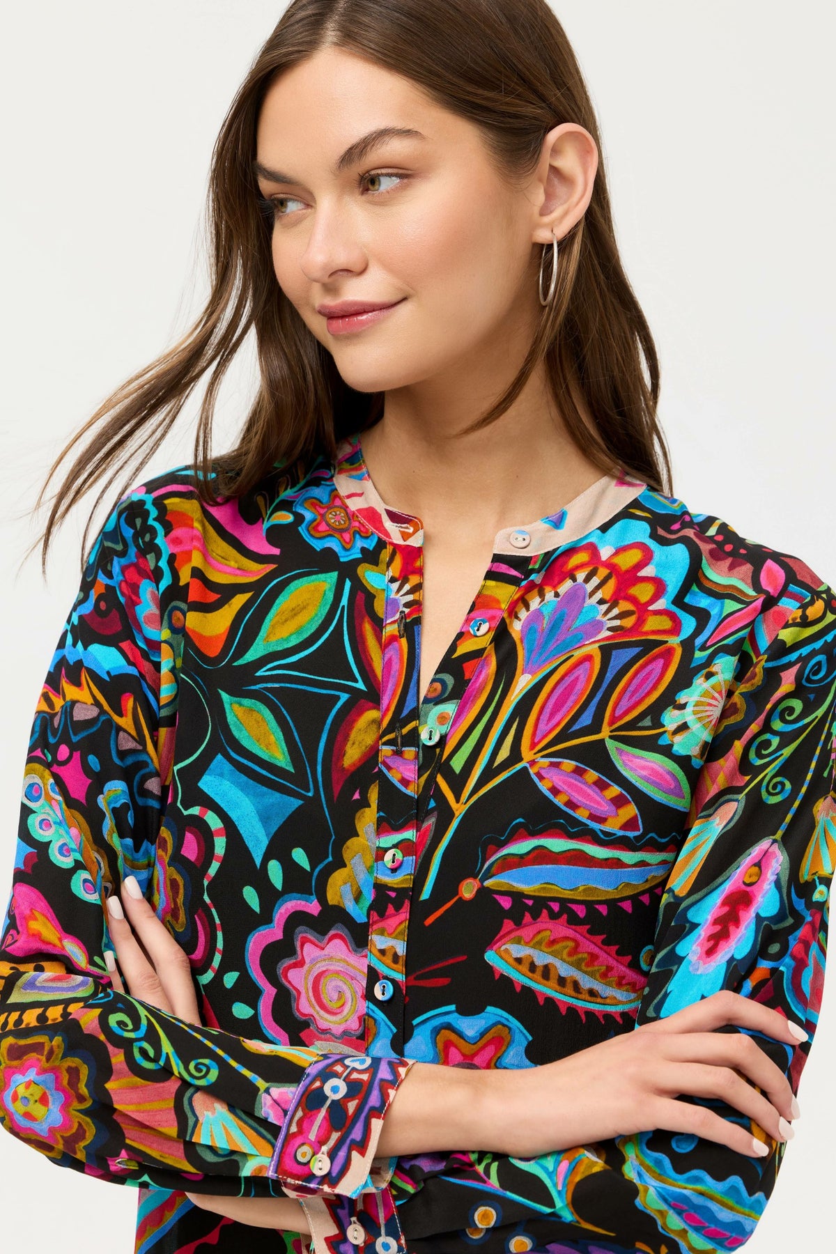 MANDARIN COLLAR SHIRT DRESS - Johnny Was Featured