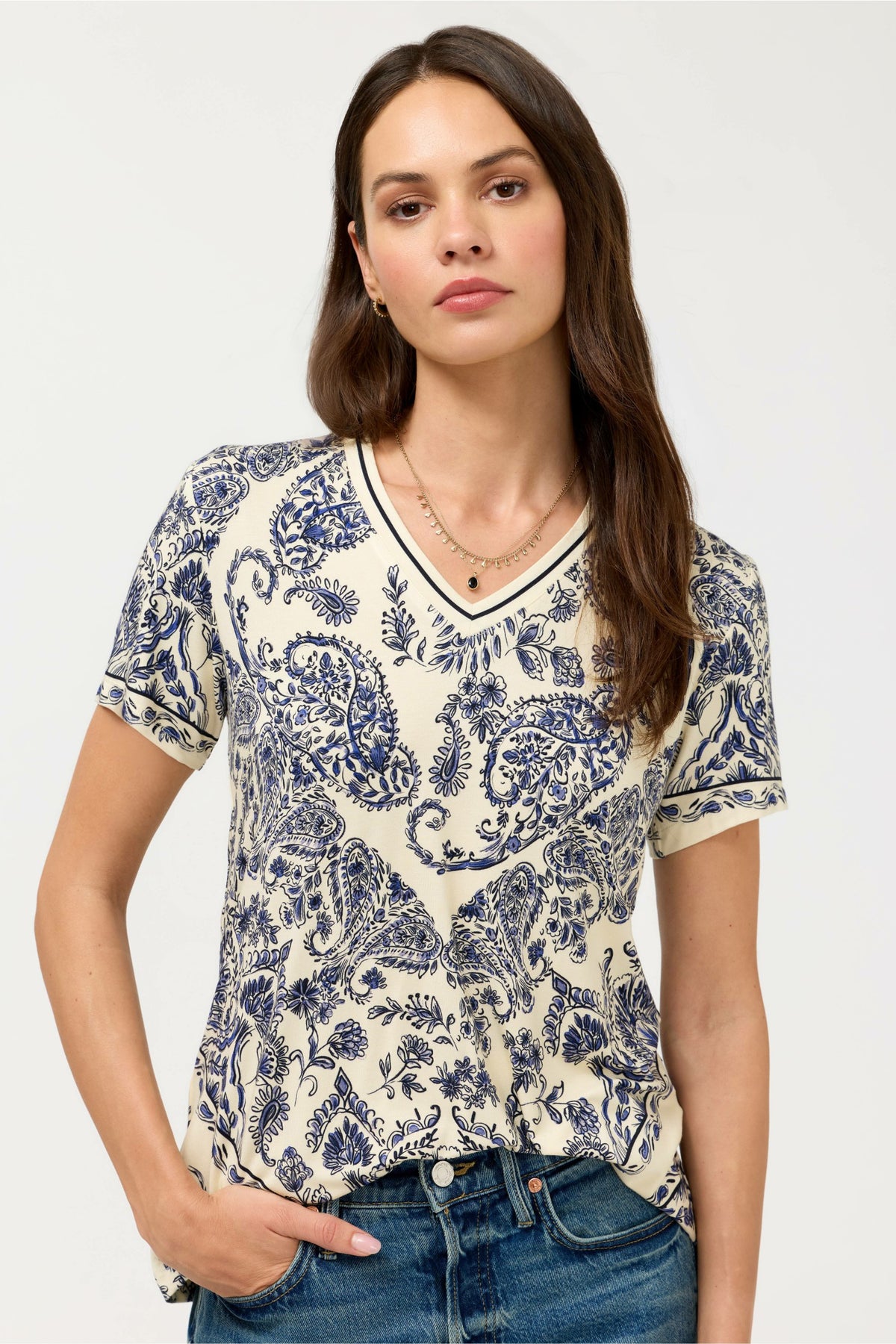 The Janie Favorite Short Sleeve V-Neck Swing Tee - Johnny Was Best Seller