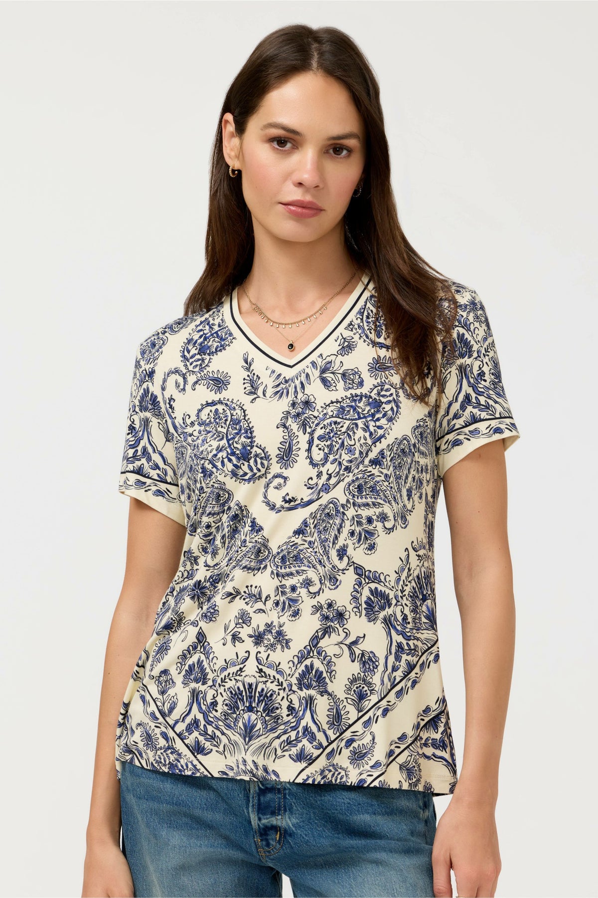 The Janie Favorite Short Sleeve V-Neck Swing Tee - Johnny Was Best Seller