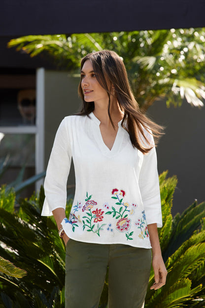 SLOANE V-NECK LINEN BLOUSE - Johnny Was Recommended