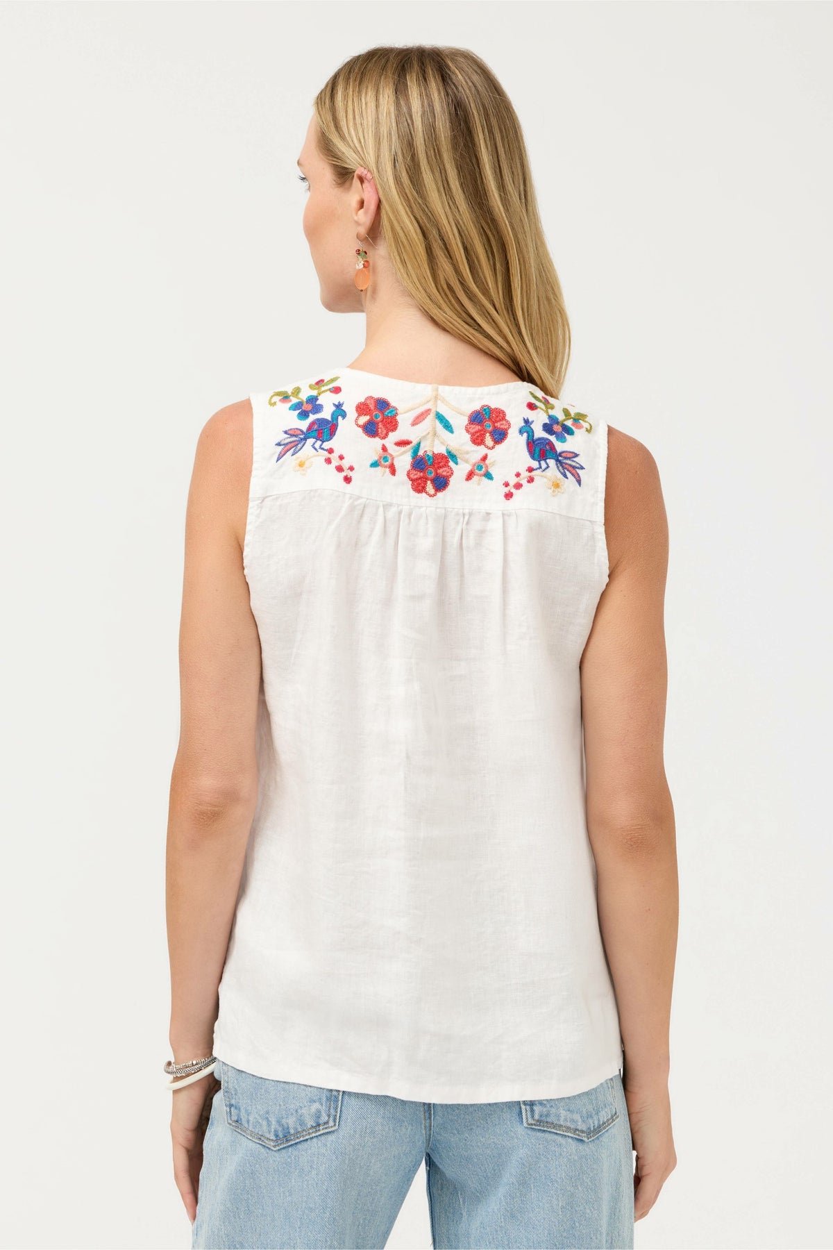 V-NECK SHIRRED LINEN TANK - Johnny Was Exclusive