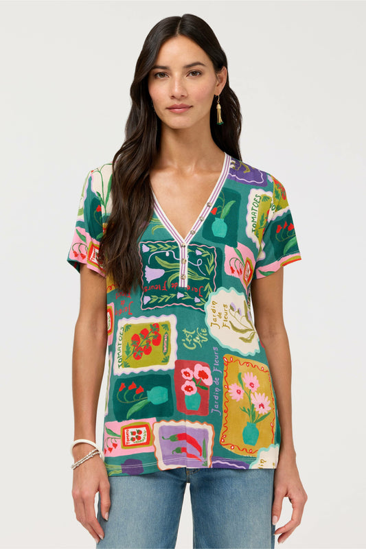 THE JANIE FAVORITE SHORT SLEEVE HENLEY TEE - Johnny Was New