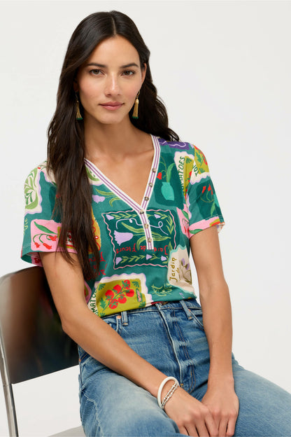 THE JANIE FAVORITE SHORT SLEEVE HENLEY TEE - Johnny Was New