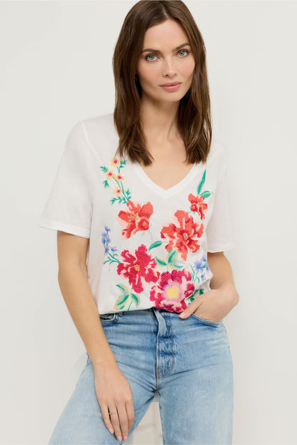 CELIORA RAW HEM V-NECK TEE - Johnny Was Best Seller