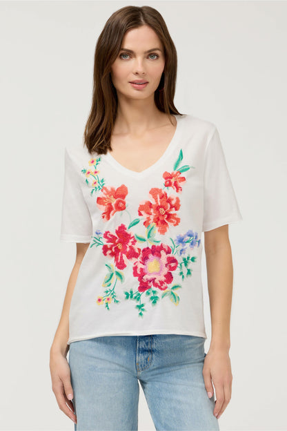 CELIORA RAW HEM V-NECK TEE - Johnny Was Best Seller