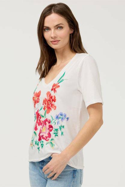 CELIORA RAW HEM V-NECK TEE - Johnny Was Best Seller