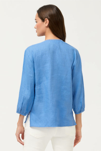 SPLIT NECK LINEN BLOUSE - Johnny Was Signature