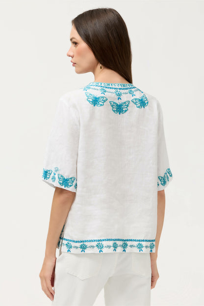 FIONA SPLIT NECK LINEN BLOUSE - Johnny Was Trending