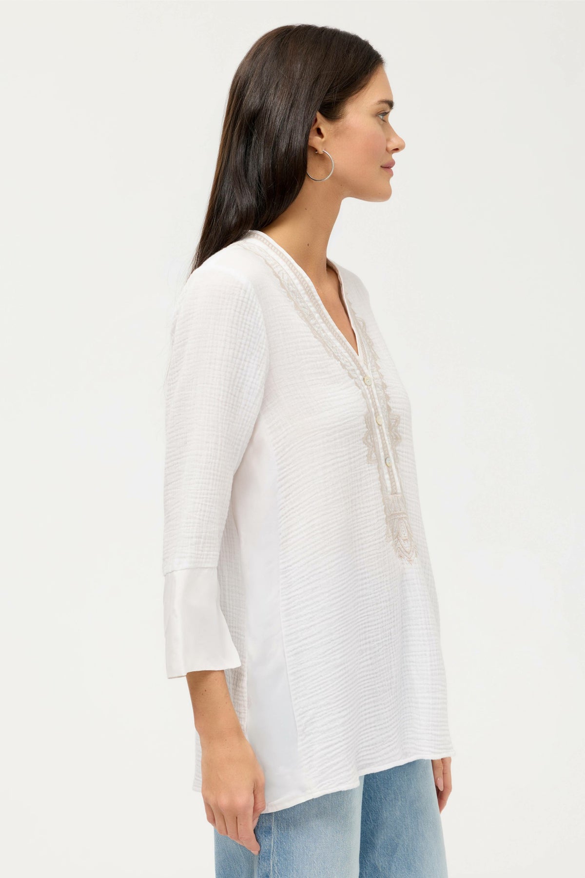 CUPRA GAUZE HENLEY TOP - Johnny Was Best Seller
