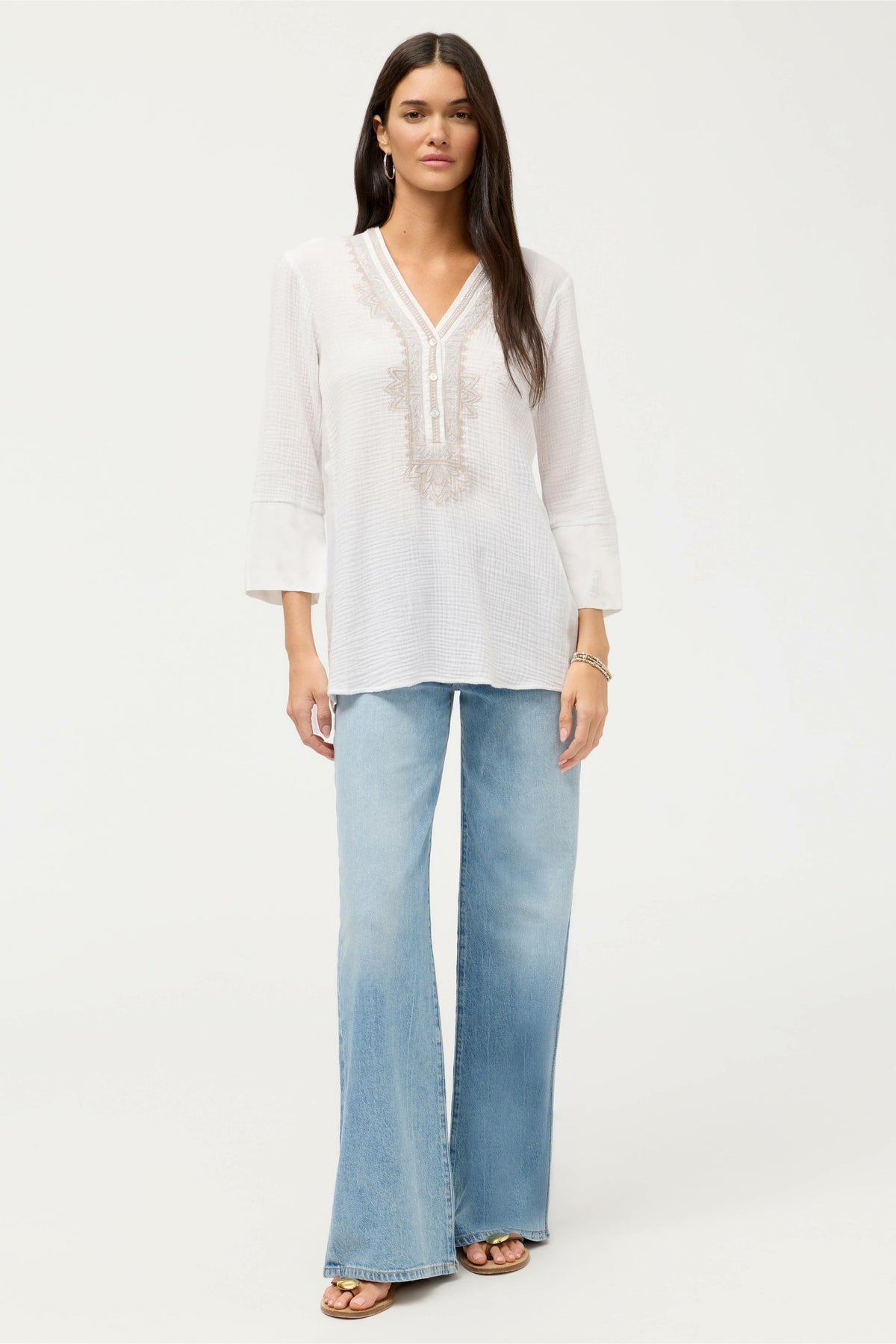 CUPRA GAUZE HENLEY TOP - Johnny Was Best Seller