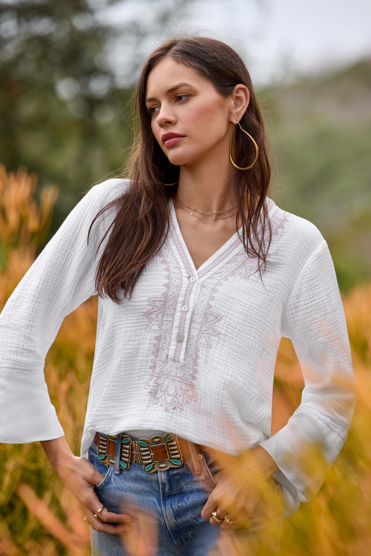 CUPRA GAUZE HENLEY TOP - Johnny Was Best Seller