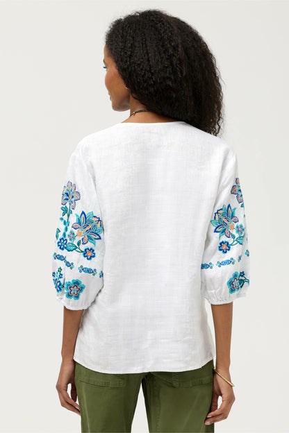 SPLIT NECK LINEN BLOUSE - Johnny Was Recommended