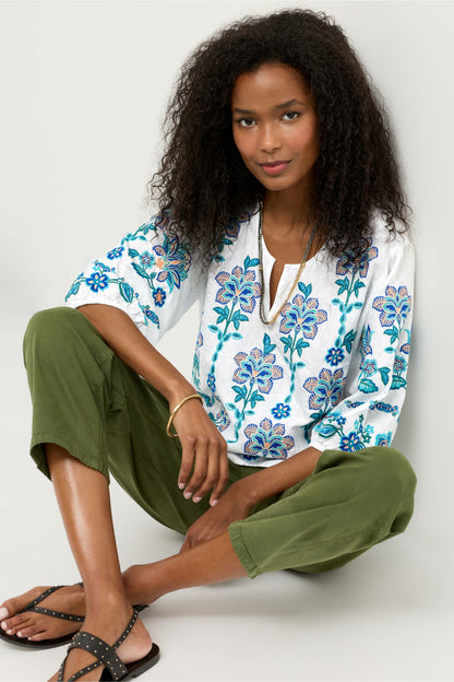 SPLIT NECK LINEN BLOUSE - Johnny Was Recommended