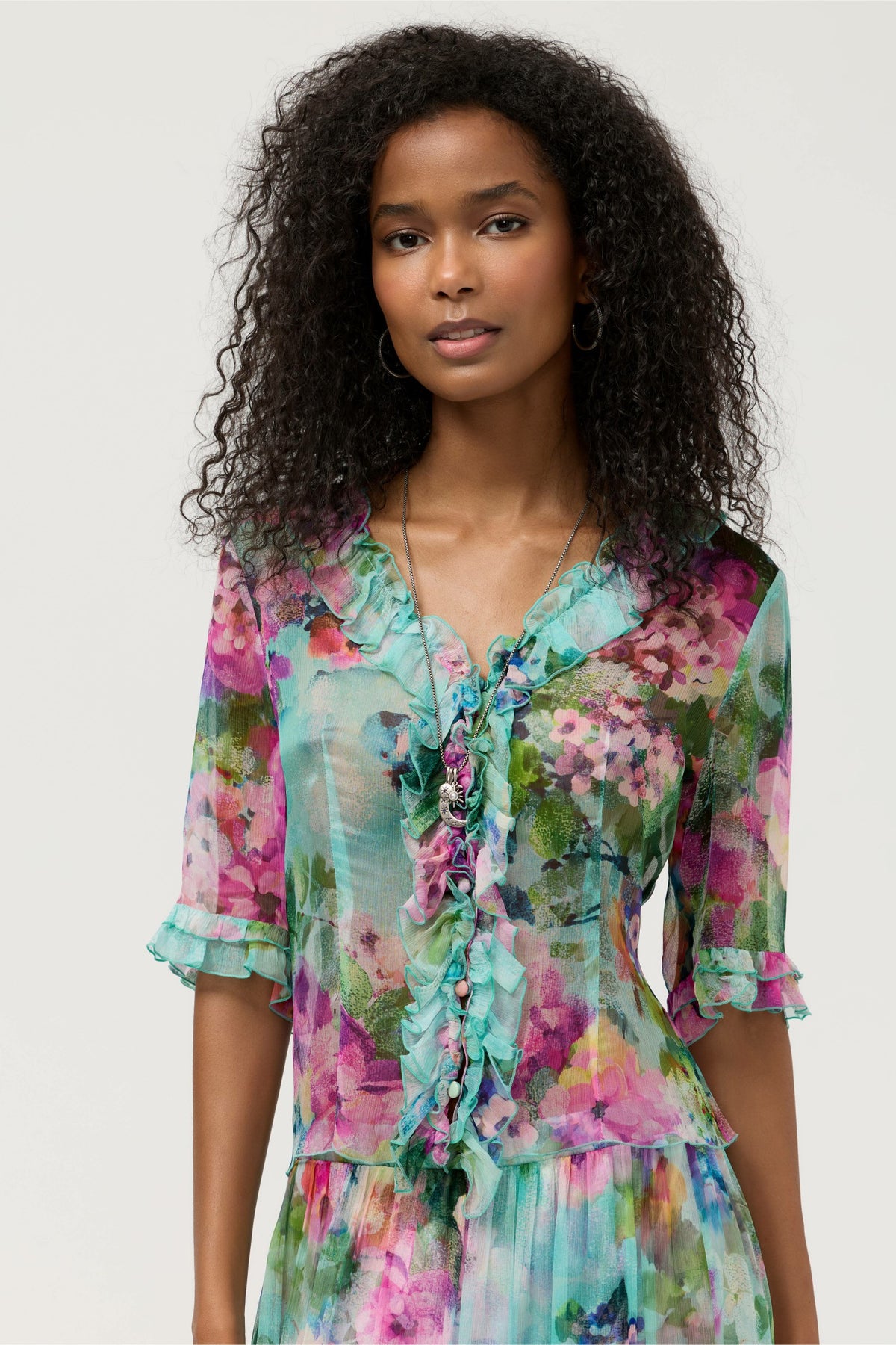 LORELEI RUFFLE BUTTON UP SHIRT - Johnny Was Best Seller