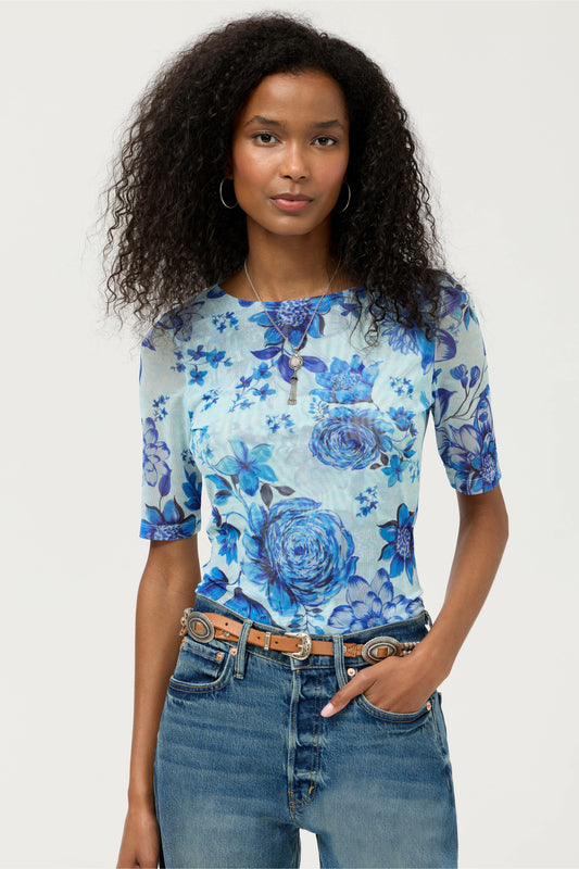 ELBOW SLEEVE BOAT NECK MESH TOP - Johnny Was Recommended