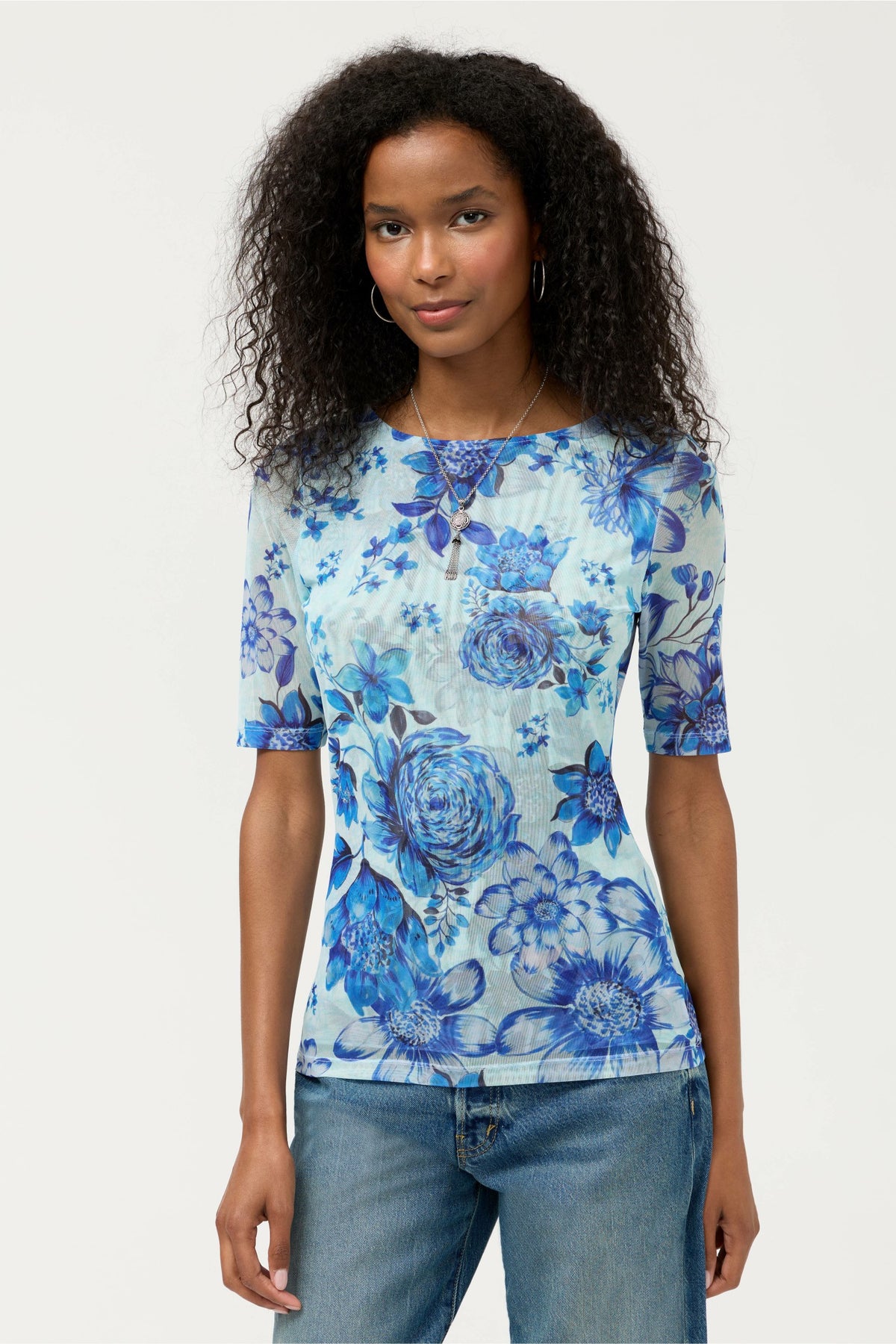 ELBOW SLEEVE BOAT NECK MESH TOP - Johnny Was Recommended
