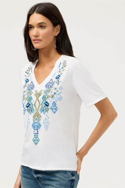 RAW HEM V-NECK TEE - Johnny Was Trending