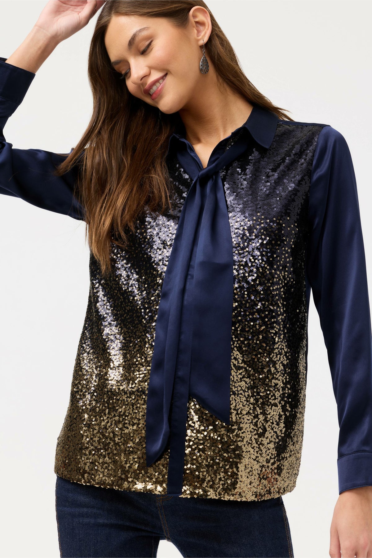 SELYA SEQUIN TIE SHIRT - Johnny Was Recommended