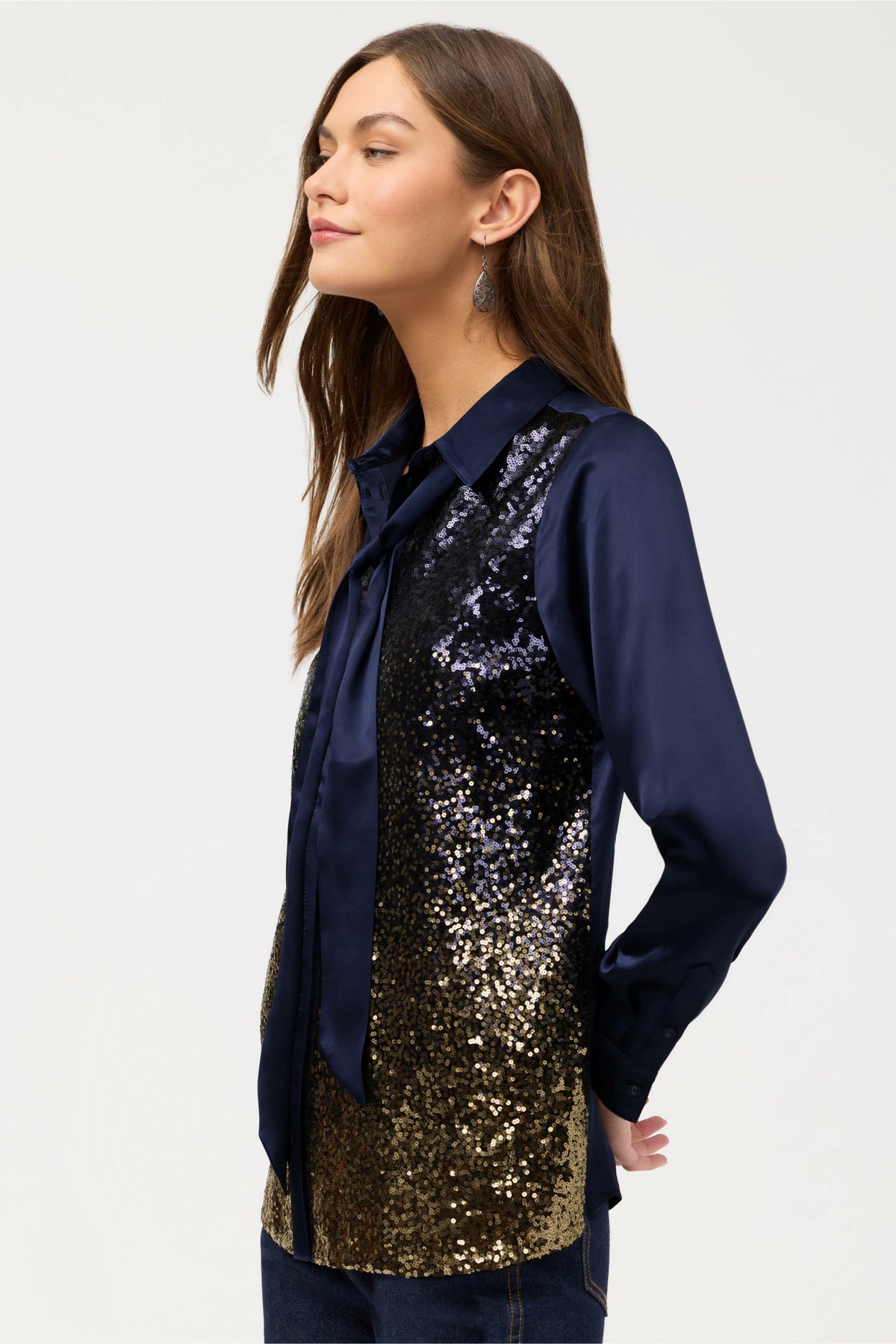 SELYA SEQUIN TIE SHIRT - Johnny Was Recommended
