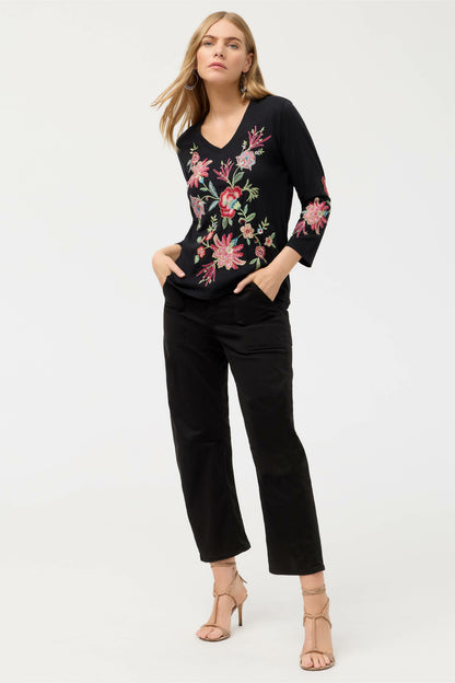 3/4 SLEEVE TRAPUNTO V-NECK TEE - Johnny Was Recommended