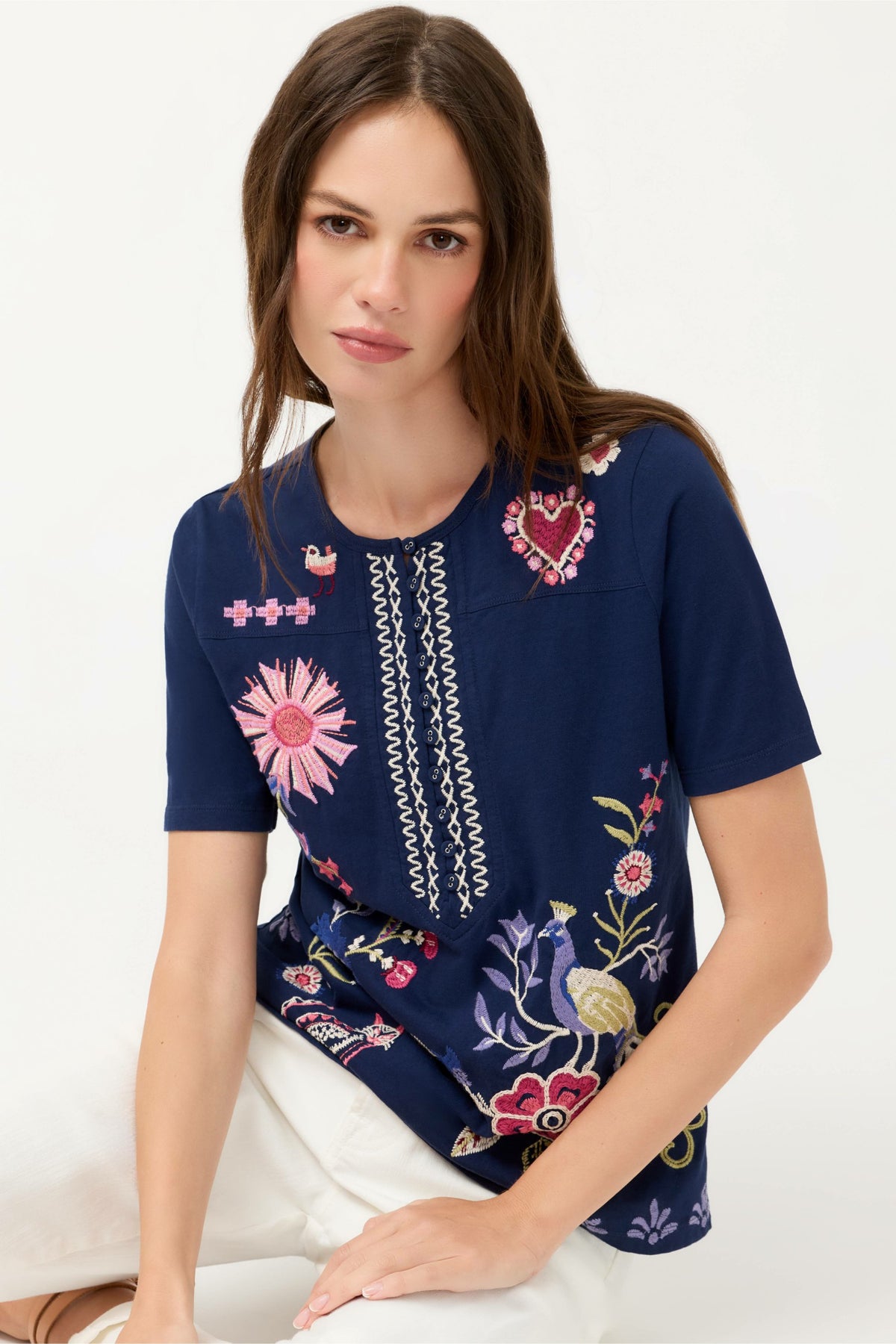SHORT SLEEVE SEAMED TEE - Johnny Was Trending