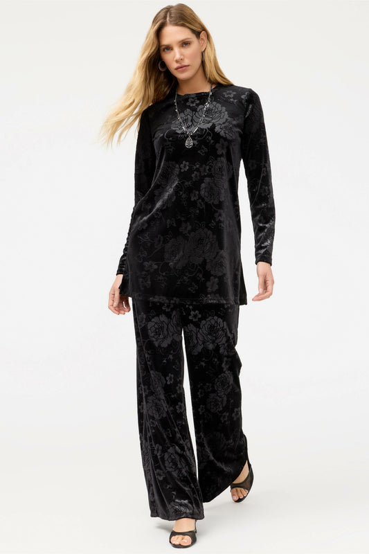 EMBOSSED STRETCH VELVET WIDE LEG PANT - Johnny Was Popular