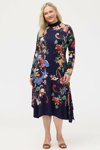 THE JANIE FAVORITE HANKERCHIEF HEM MOCK NECK DRESS - Johnny Was Signature