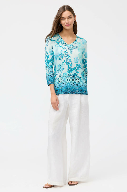 THE JANIE FAVORITE 3/4 SLEEVE V-NECK TEE - Johnny Was Best Seller